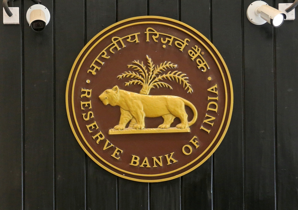 CCTV cameras are seen installed above the logo of Reserve Bank of India (RBI) inside its headquarters in Mumbai, India, on Thursday. — Reuters