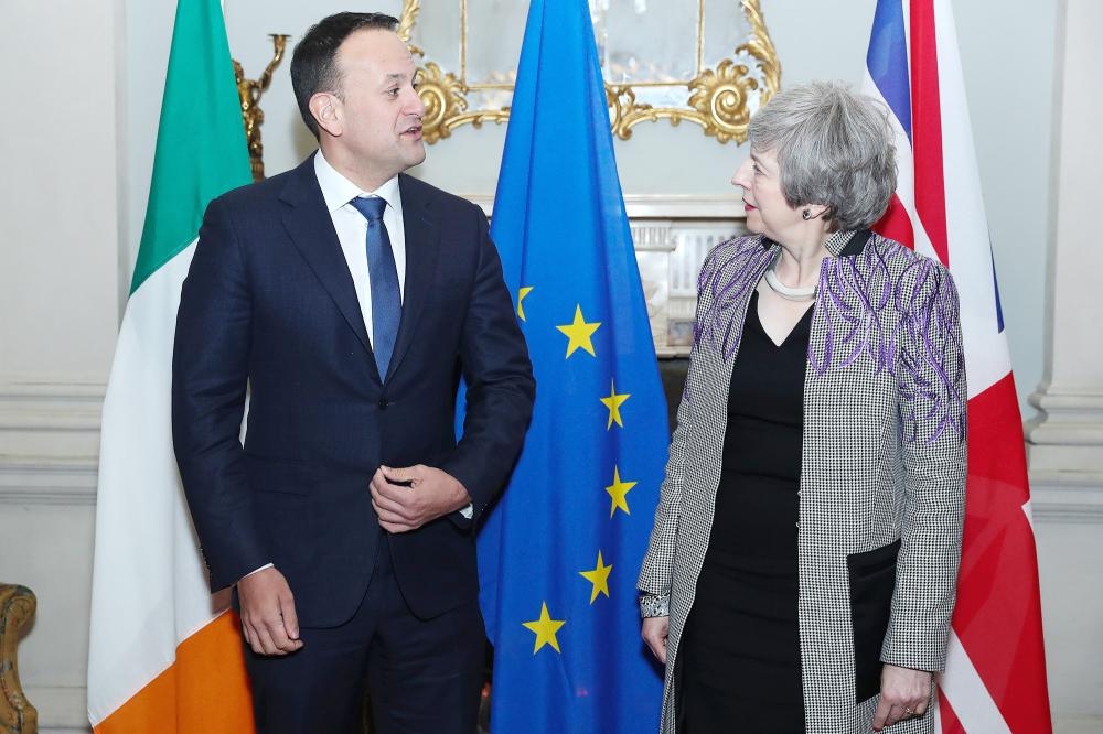 Ireland Prime Minister Leo Varadkar (left) meeting his British counterpart Theresa May in Dublin on Friday evening. — AFP 