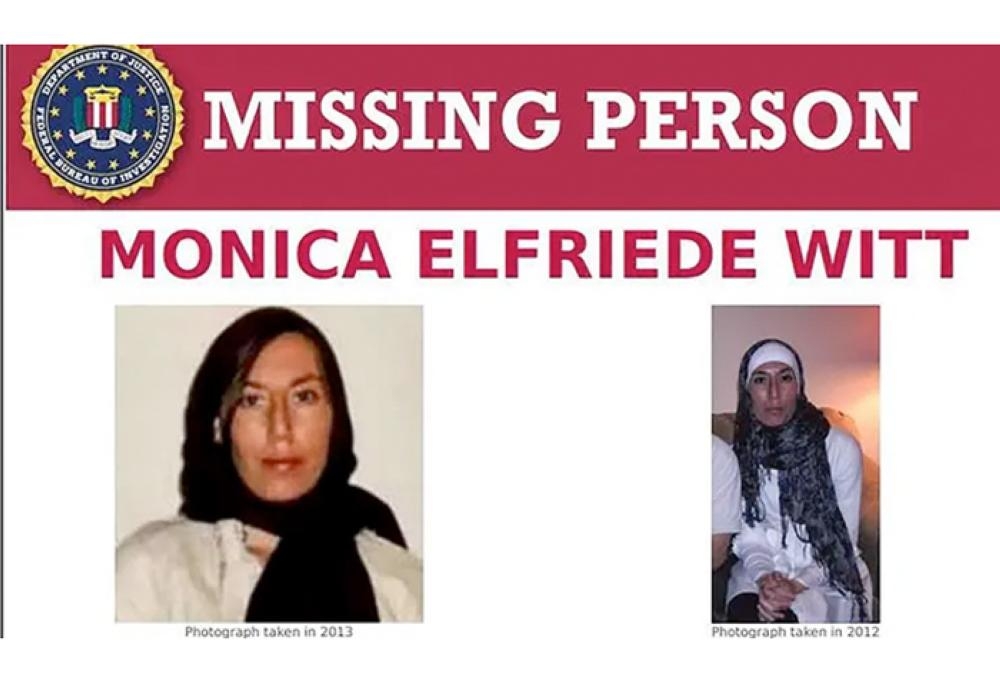 Image shows the Missing Person page of the FBI website for Monica Elfriede Witt. — AFP