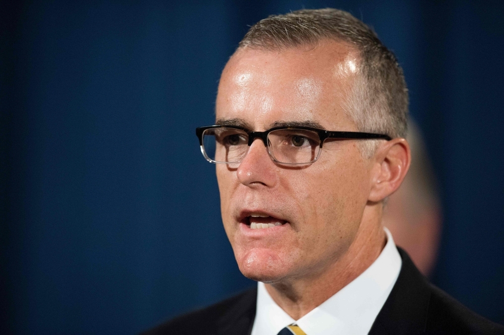 Acting Director of the FBI Andrew McCabe speaks during a press conference at the US Department of Justice in Washington in this on July 13, 2017 file photo. — AFP