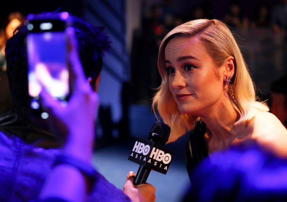 Captain Marvel cast member Brie Larson speaks to the media at a fan event in Singapore. — Reuters