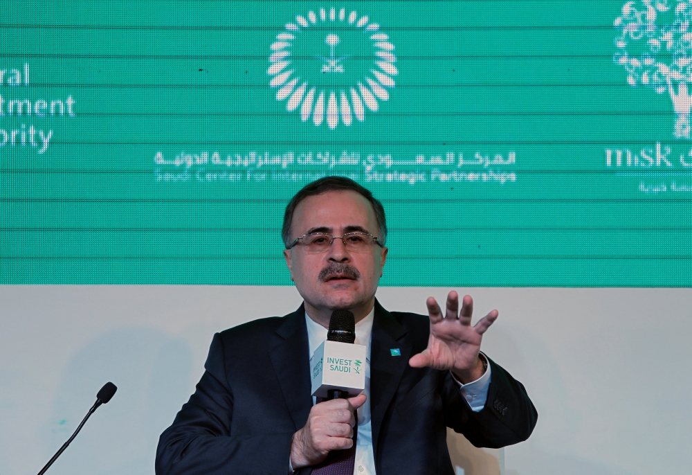 Saudi Aramco CEO Amin Nasser speaks during the Saudi-India Forum in New Delhi on Wednesday. — Reuters