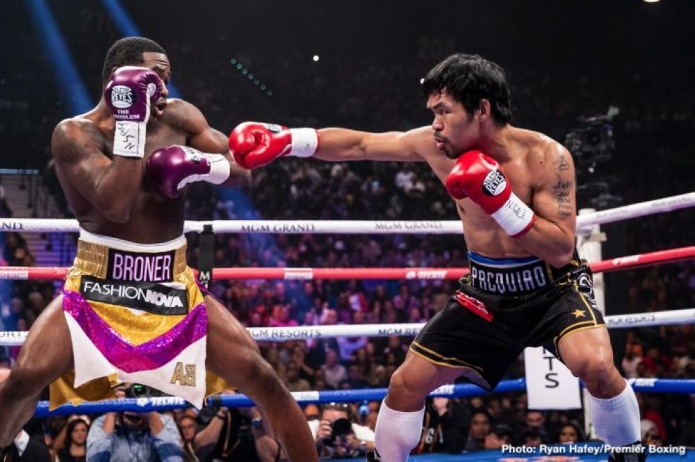 Philippine boxing legend Manny Pacquiao, seen in this file photo fighting Adrien Broner in Las Vegas, said he has urged his eldest son to stay out of the ring.