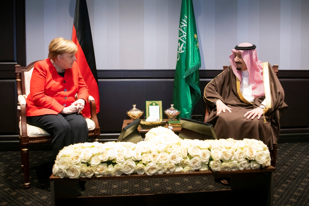 Custodian of the Two Holy Mosques King Salman meets German Chancellor Angela Merkel on the sidelines of the first EU-Arab League Summit in Sharm El-Sheikh, Egypt, Monday. The King held separate bilateral talks with a number of leaders who included Kuwait Emir Sheikh Sabah Al-Sabah, King of Bahrain Hamad Bin Isa Al-Khalifa, Cyprus President Nicos Anastasiades, Prime Minister of Belgium Charles Michel, Prime Minister of Czech Republic Andrej Babiš. — Reuters