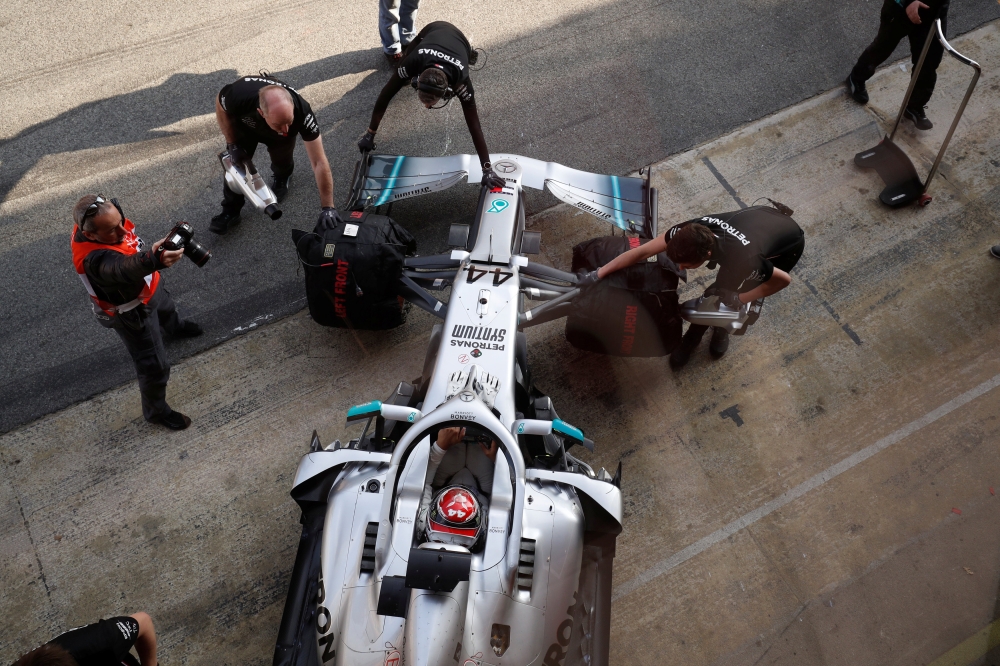 Mercedes' Lewis Hamilton during Formula One Pre Season Testing at the Circuit de Barcelona-Catalunya, Barcelona, Spain, on Friday. — Reuters