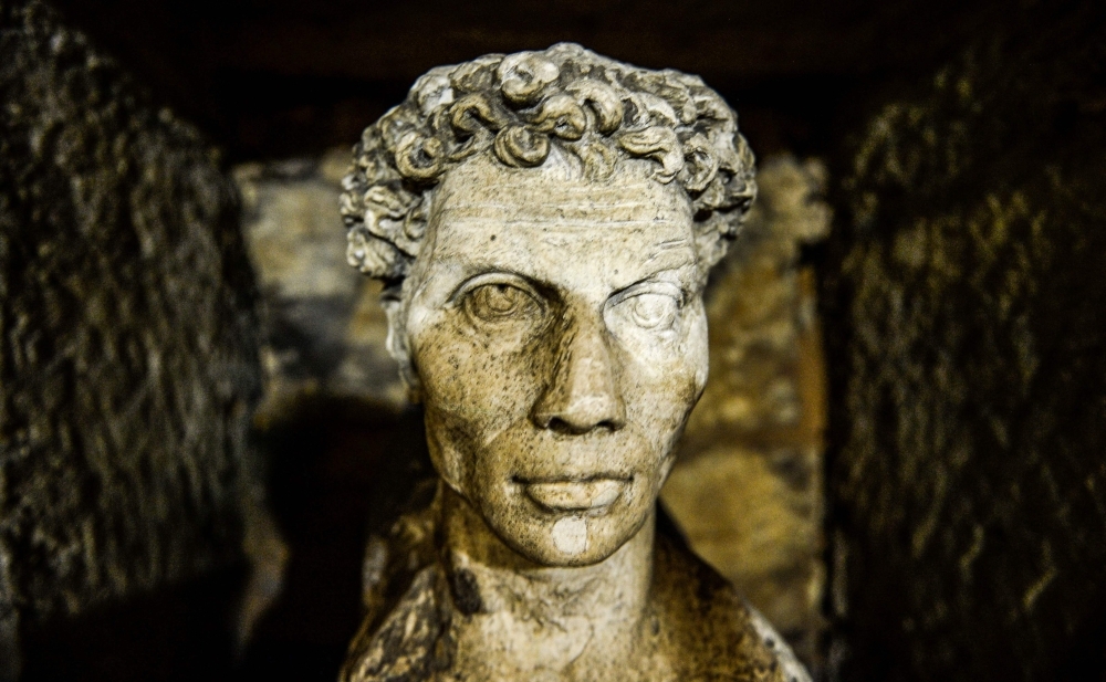 


A view from inside the catacombs of Kom El-Shoqafa (Mound of Shards), dating to the Roman period (1st-4th centuries AD) in the center of the Mediterranean coastal city of Alexandria, during the inauguration of a project to drain groundwater from the archeological site. — AFP photos