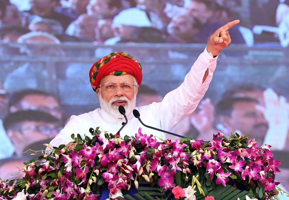 Indian Prime Minister Narendra Modi addresses a gathering during during the inauguration of various development projects in Jamnagar, in the Indian state of Gujarat, in this March 4, 2018 file photo. — AFP