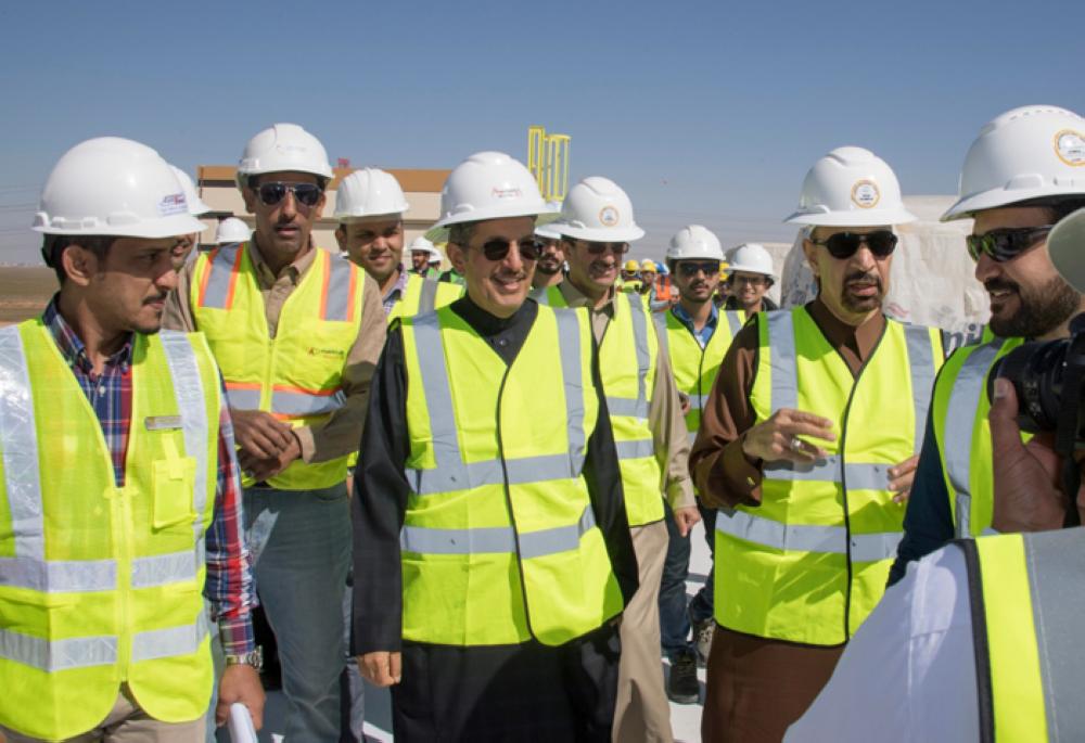 Minister of Energy, Industry and Mineral Resources Khalid Al-Falih inspecting the Sakaka solar power project on Monday. — SPA 