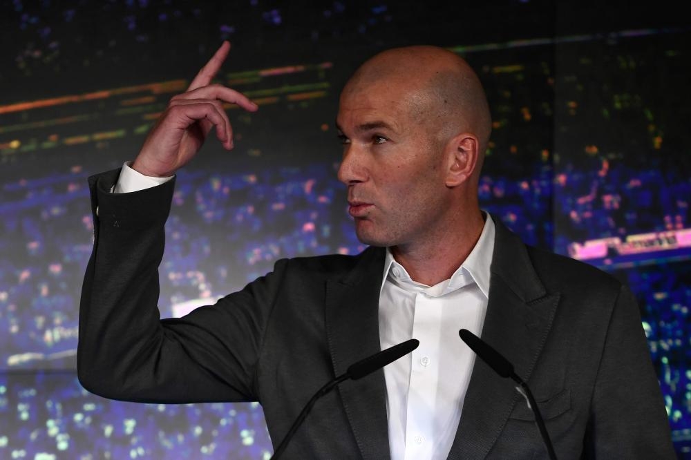 Real Madrid’s newly appointed French coach Zinedine Zidane gives a press conference in Madrid on Monday. — AFP