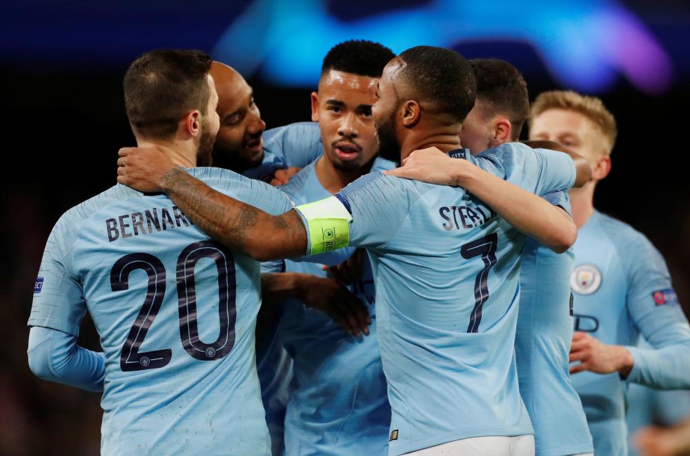Manchester City’s Gabriel Jesus celebrates scoring their seventh goal with teammates during their Champions League Round of 16 second leg match against Schalke 04 at Etihad Stadium, Manchester, Tuesday. — Reuters