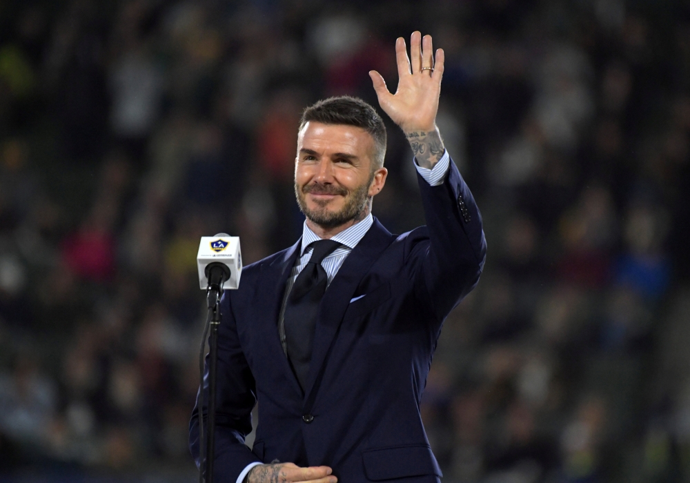 David Beckham acknowledges the crowd during LA Galaxy ring of honor ceremony at Dignity Health Sports Park in this file photo. — Reuters