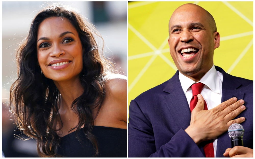 Actor Rosario Dawson and Democratic 2020 US presidential candidate and Senator Cory Booker (D-NJ)