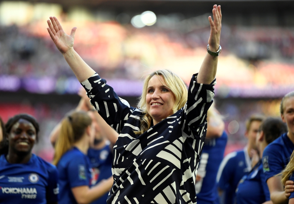 Chelsea manager Emma Hayes celebrates after the match against Arsenal during the Women's FA Cup Final at the Wembley Stadium, London, in this file photo. —  Reuters