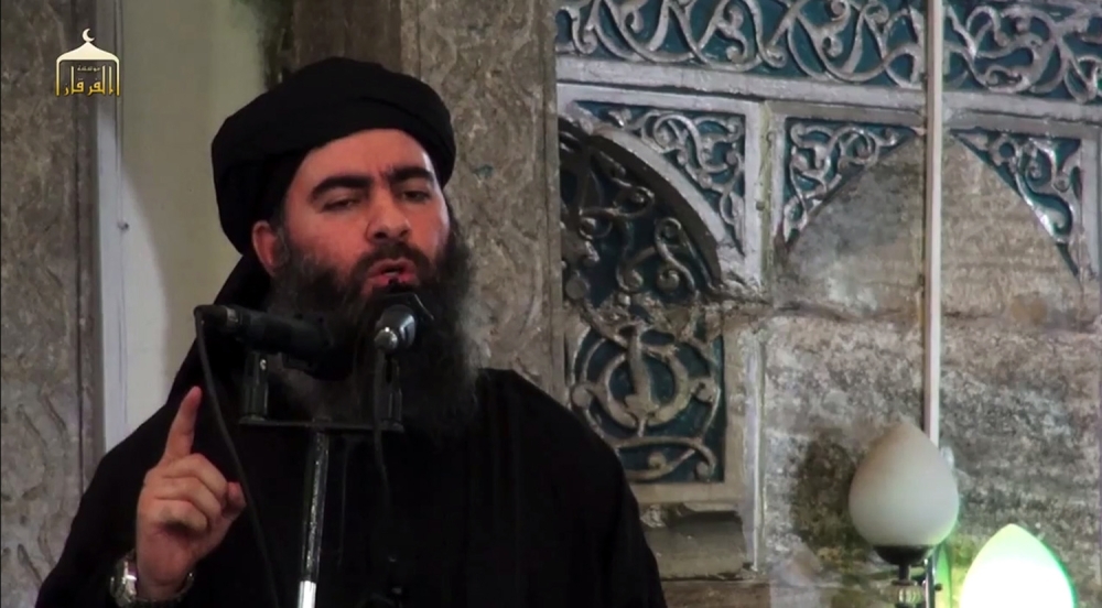 In this file photo taken in July, 2014 from a propaganda video released by Al-Furqan Media allegedly shows the leader of Daesh (the so-called IS) group, Abu Bakr Al-Baghdadi, aka Caliph Ibrahim, adressing Muslim worshipers at a mosque in the militant-held northern Iraqi city of Mosul. — AFP