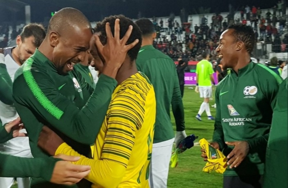 


South Africa’s players celebrate after they qualified for the African Cup of Nations Finals.