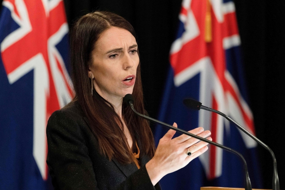 New Zealand Prime Minister Jacinda Ardern speaks to the media during her post cabinet press conference at Parliament in Wellington on Monday. — AFP