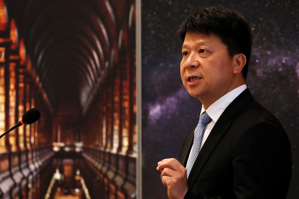 Huawei's rotating Chairman Guo Ping speaks during an news conference in Shenzhen, Guangdong province, China, on Friday. — Reuters