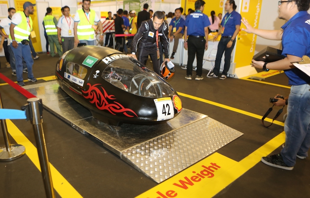 Flle photo of the Riyadh1, #42  prototype, competing for team KSU EcoCar from King Saud University, Saudi Arabia goes through Technical Inspection during day three of the Shell Eco-marathon in Manila, Philippines last Feb. 28, 2015. – AP