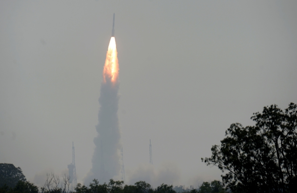 The Indian Space Research Organisation’s (ISRO) Polar Satellite Launch Vehicle (PSLV-C45) launches India’s Electromagnetic Spectrum Measurement satellite EMISAT — along with 28 satellites from other countries including Lithuania, Spain, Switzerland and the US — at the Satish Dhawan Space Centre in Sriharikota, in Andhra Pradesh state, on Monday. — AFP