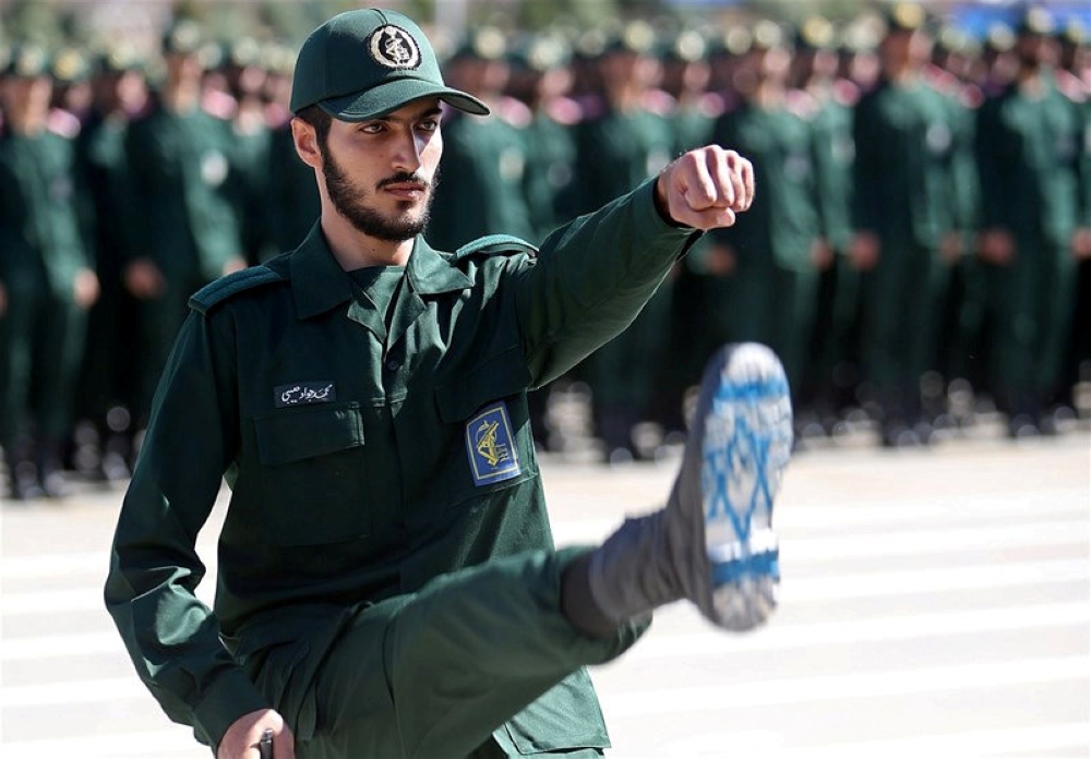 An Iranian Officer of Revolutionary Guards, with Israel flag drawn on his boots, is seen during graduation ceremony, held for the military cadets in a military academy in Tehran in this June 30, 2018, file photo. — Reuters