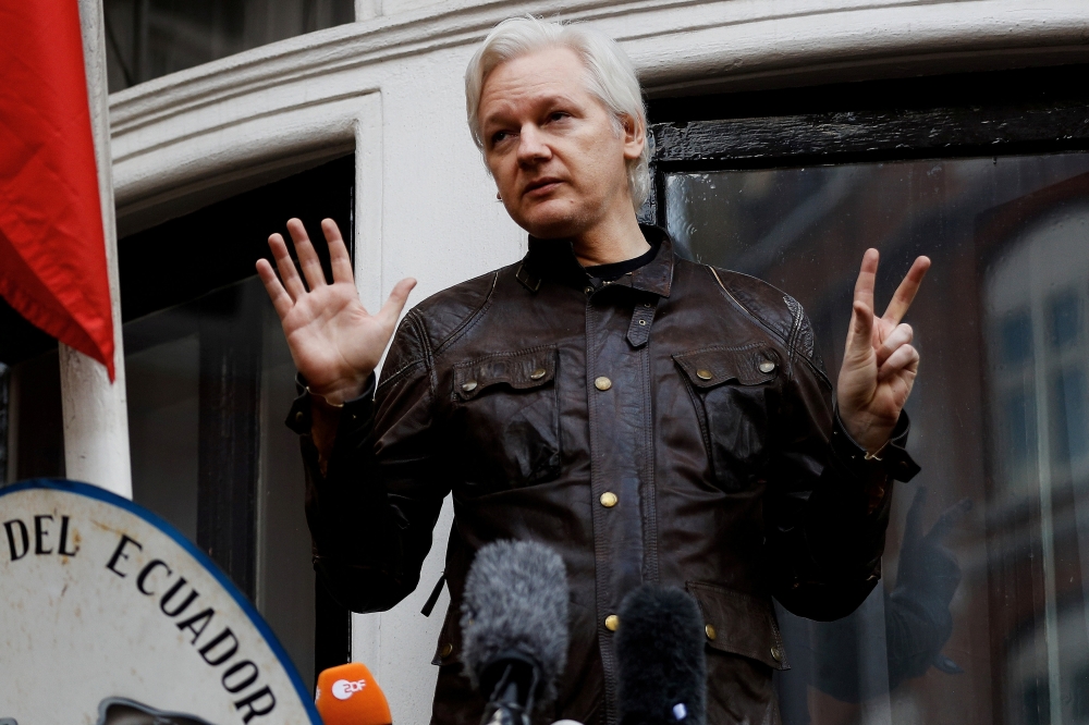 WikiLeaks founder Julian Assange is seen on the balcony of the Ecuadorian Embassy in London, Britain, in this May 19, 2017 file photo. — Reuters