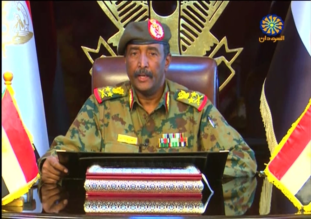 Lt. Gen. Abdel Fattah Al-Burhan Abdulrahman, new chief of Sudan's ruling military council, addressing the nation on Saturday. — AFP