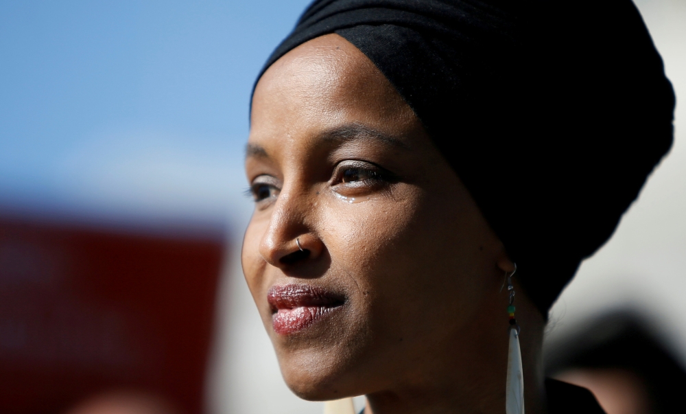 Ilhan Omar  speaks about Trump administration policies toward Muslim immigrants outside the US Capitol in Washington in this April 10, 2019 file photo. — Reuters