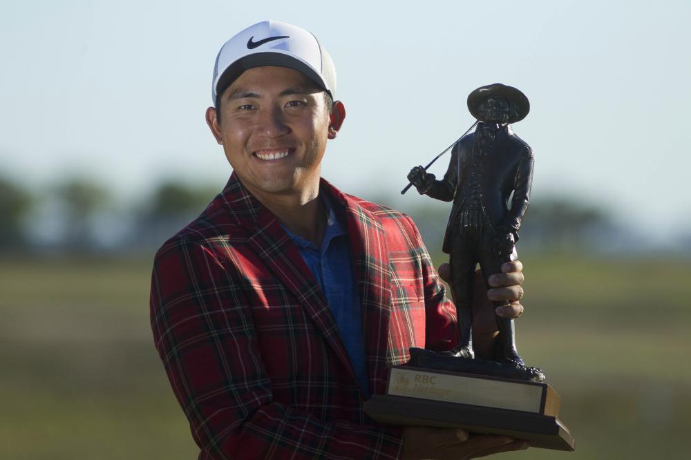 Pan Cheng-tsung poses with the RBC Heritage Trophy after winning the 51st RBC Heritage Golf Tournament at Harbour Town Golf Links in Hilton Head, South Carolina, Sunday. — Reuters