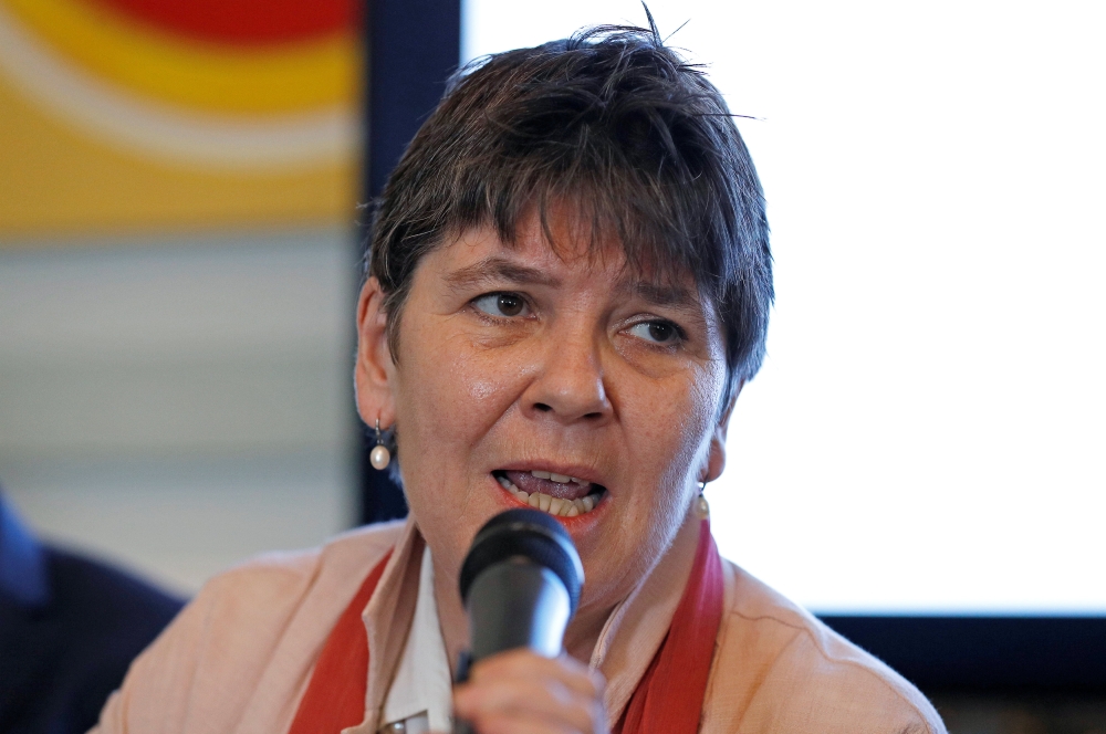 Claire Fox, a candidate of Brexit party, speaks during a news conference by the ‘Brexit Party’ campaign for the European elections, in London, on Tuesday. — Reuters