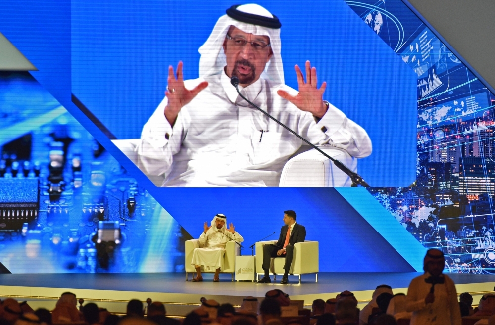 Saudi Arabia's Energy Minister Khalid Al-Falih speaks at the Financial Sector Conference in Riyadh on Wednesday. — AFP