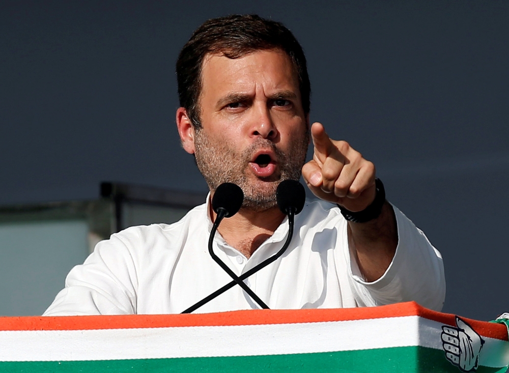 Rahul Gandhi, president of India’s main opposition Congress party, addresses his party's supporters during a public meeting in Gandhinagar, Gujarat, India, in this March 12, 2019 file photo. — Reuters