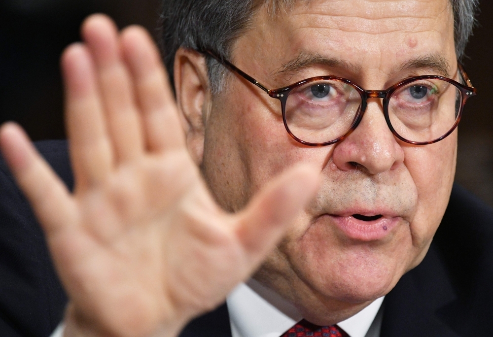 US Attorney General William Barr testifies before the Senate Judiciary Committee on “The Justice Department’s Investigation of Russian Interference with the 2016 Presidential Election” on Capitol Hill in Washington on Tuesday. — AFP