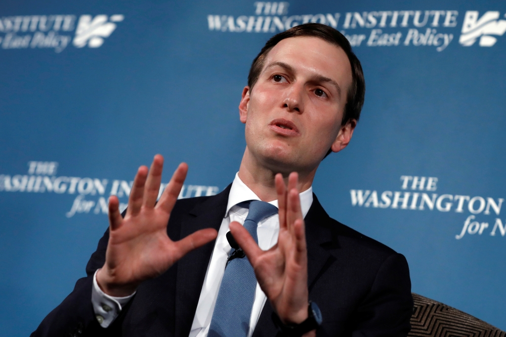 White House senior adviser Jared Kushner, US President Donald Trump’s son-in-law, speaks during a discussion on “Inside the Trump Administration’s Middle East Peace Effort” at a dinner symposium of the Washington Institute for Near East Policy (WINEP) in Washington on Thursday. — Reuters