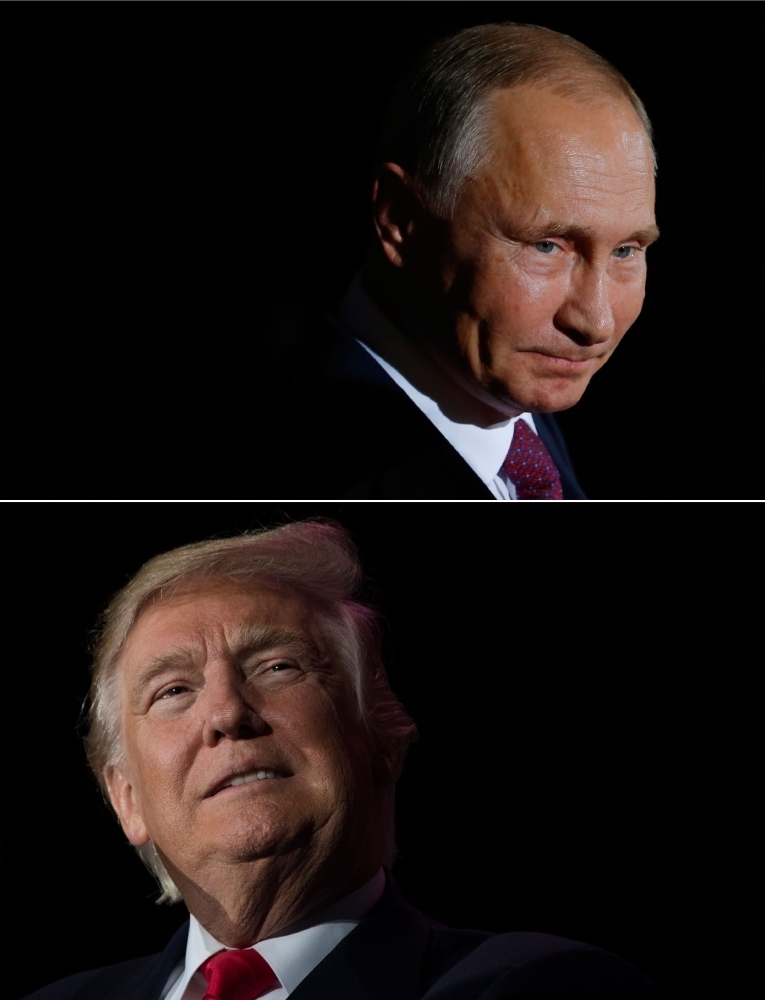 This combination of file photos chows US President-elect Donald Trump on Dec. 16, 2016 in Orlando, Florida and Russian President Vladimir Putin on Oct. 19, 2016 in Berlin. — AFP