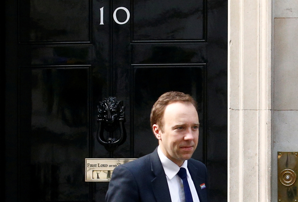 Britain's Secretary of State for Health Matt Hancock is seen outside Downing Street, as uncertainty over Brexit continues, in London. — Reuters