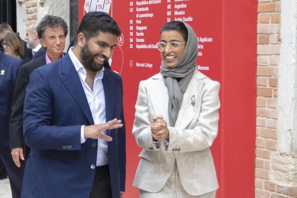 Minister of Culture and Chairman of the Board of Directors of Misk Art Institute Prince Badr Bin Abdullah Bin Farhan is seen with Noura Al Kaabi, minister of culture and knowledge development of the United Arab Emirates at the 58th Venice Biennale 2019 Art Exhibition. — SG