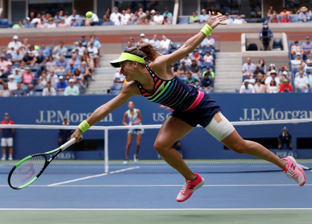 File photo shows Nicole Gibbs of the US in action against Karolina Pliskova of the Czech Republic during their second round match at the US Open in New York. Gibbs has pulled out of the French Open after being diagnosed with a rare form of cancer.  — Reuters