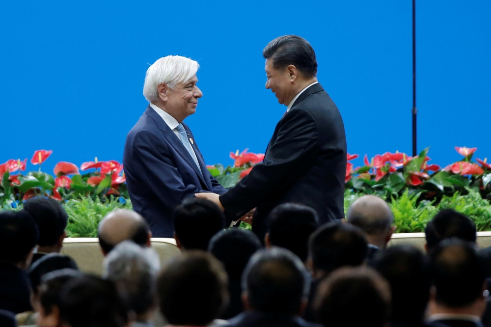 Chinese President Xi Jinping and Greek President Prokopis Pavlopoulos attend the Conference on Dialogue of Asian Civilizations in Beijing, China May 15. - Reuters