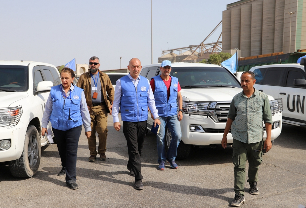 Lieutenant General Michael Lollesgaard, head of the UN's Redeployment Coordination Committee (RCC) arrives to a news conference in the Hodeida port, Tuesday. — Reuters