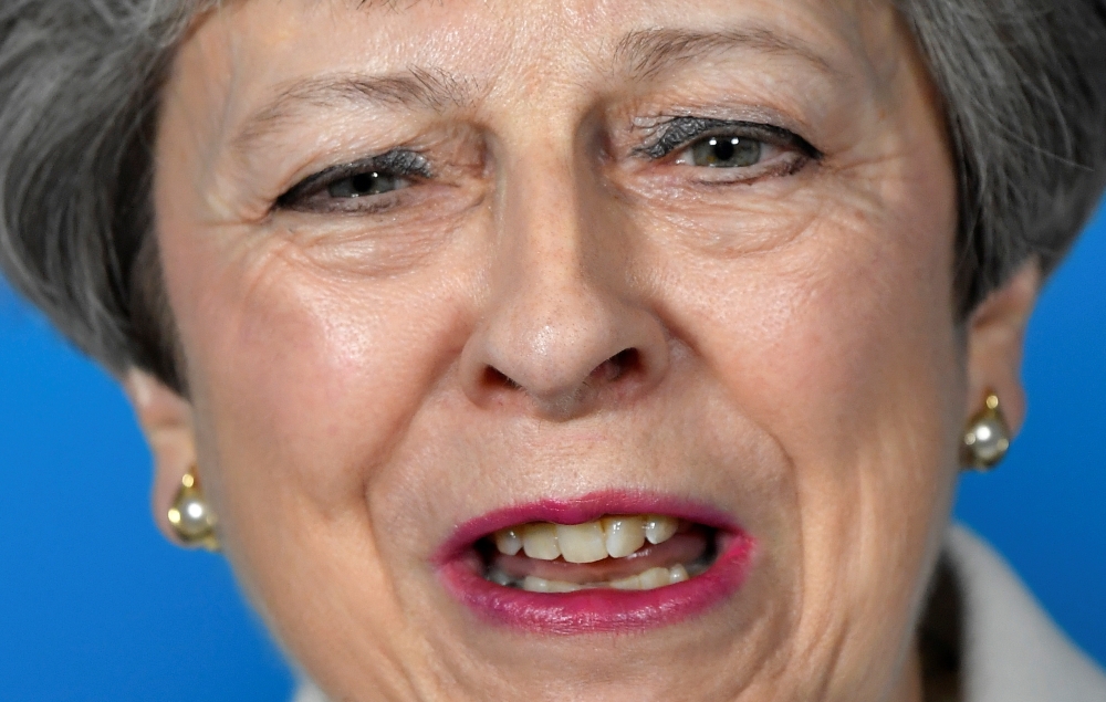 Britain’s Prime Minster Theresa May speaks at a EU election campaign event in Bristol, Britain, on Friday. — Reuters