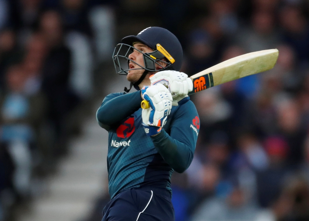 England's Jason Roy hits a six en route to his century against Pakistan in the Fourth One Day International at Trent Bridge, Nottingham, Britain, on Friday. —  Reuters