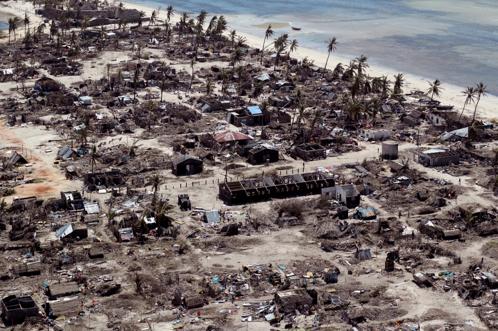 Buildings damaged during Cyclone Kenneth are seen from the air in a village north of Pemba, Mozambique, May 1. - Reuters