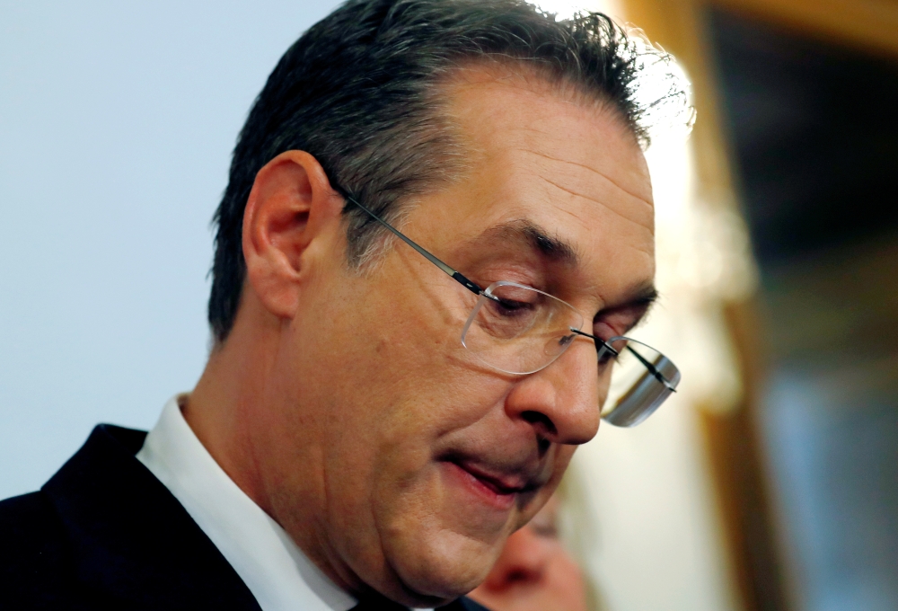 Austrian Vice Chancellor Heinz-Christian Strache reacts as he addresses the media in Vienna, Austria, on Saturday. — Reuters