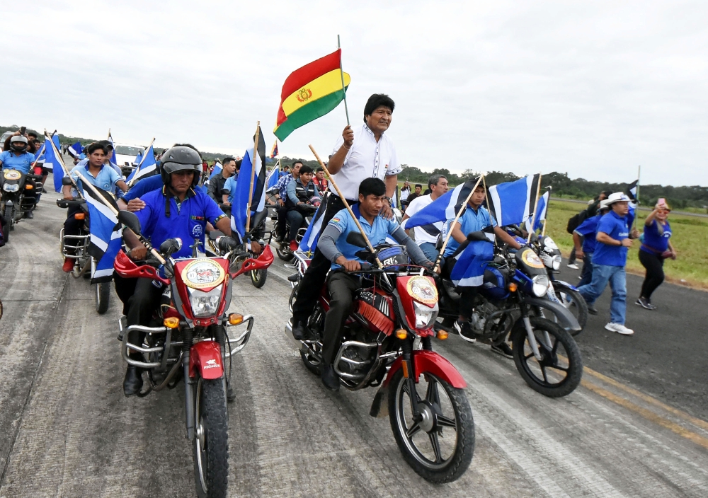 Bolivian President Evo Morales arrives to a rally in Chimore in the Chapare region, Bolivia, on Saturday. — Reuters