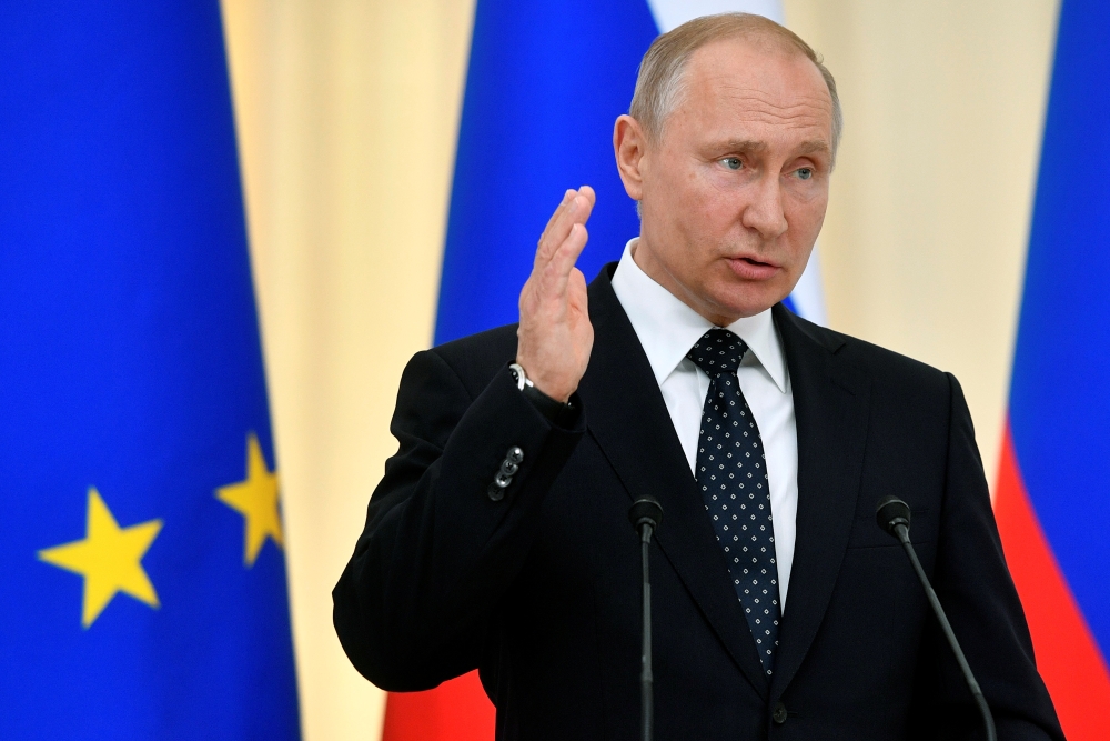 Russian President Vladimir Putin speaks during a joint news conference with his Austrian counterpart, not seen, following their talks in Sochi, Russia, in this May 15, 2019 file photo. — Reuters