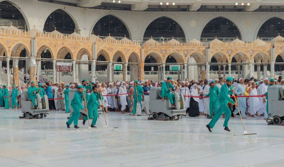 Some 30 special electrical cars, 67 other machines and 400 liters of water are used for cleaning and sterilizing the Mataf. — Courtesy photo 