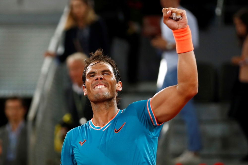 Spain's Rafael Nadal celebrates winning his quarterfinal match against Switzerland's Stan Wawrinka in the Madrid Open in this file photo. — Reuters