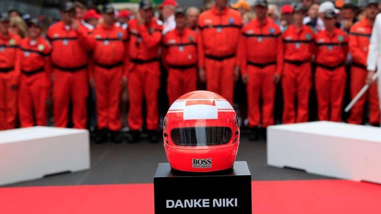 General view of a tribute to Niki Lauda before the race in Monte Carlo, Monaco, on Sunday. — Reuters