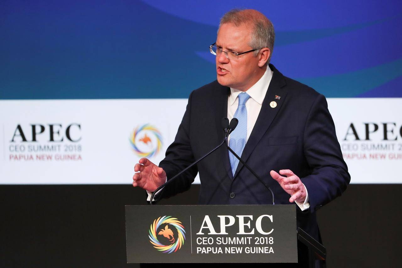 Prime Minister of Australia Scott Morrison speaks during the APEC CEO Summit 2018 at Port Moresby, Papua New Guinea, 17 November 2018. — Reuters