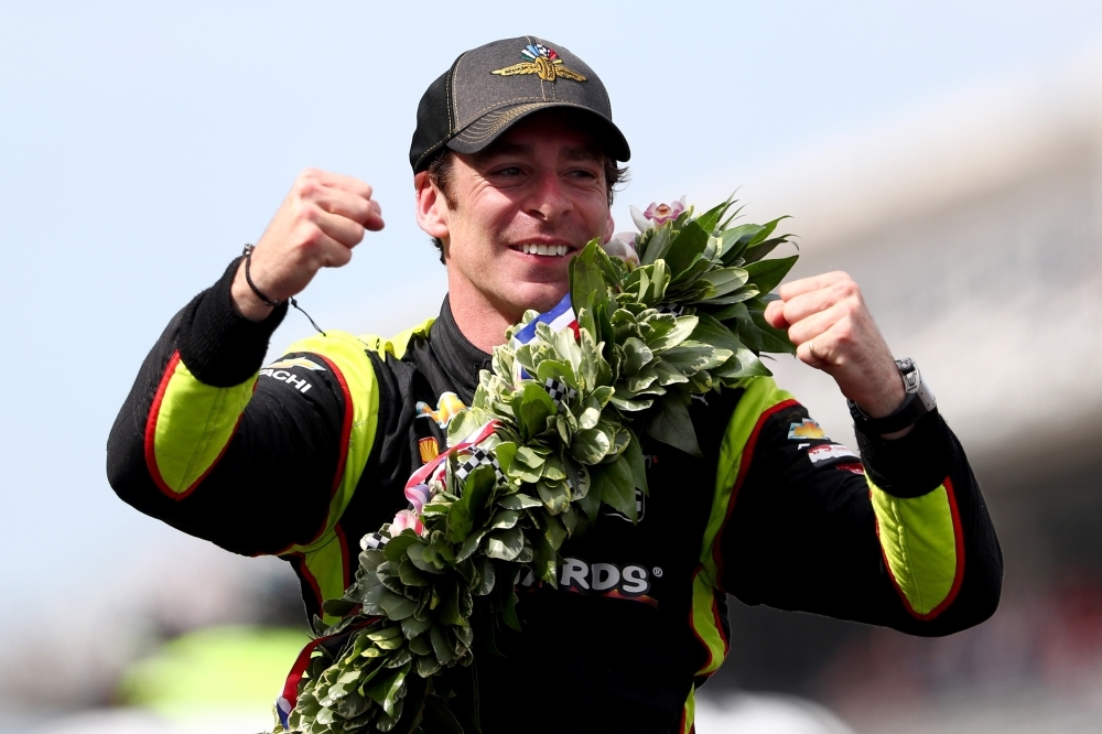 Simon Pagenaud of France, driver of the No. 22 Team Penske Chevrolet leads the field away at the start of the 103rd Indianapolis 500 at Indianapolis Motor Speedway on Sunday in Indianapolis, Indiana.  — AFP